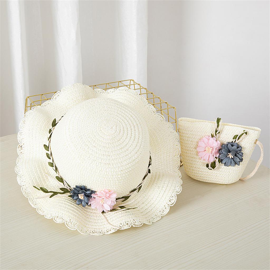 New Summer Kids Flower Caps Bag Girl Sandy Beach Hat Baby Coin Cute Weave Straw Purse Children's Messenger Backpack
