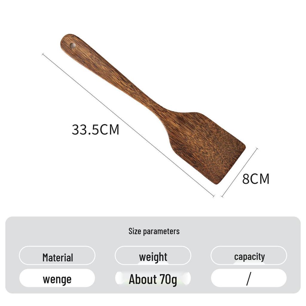 Unpainted Wenge Wood Long-Handled Spatula for Non-Stick Pans - Solid Wood Cooking Utensil, Ladle & Tableware