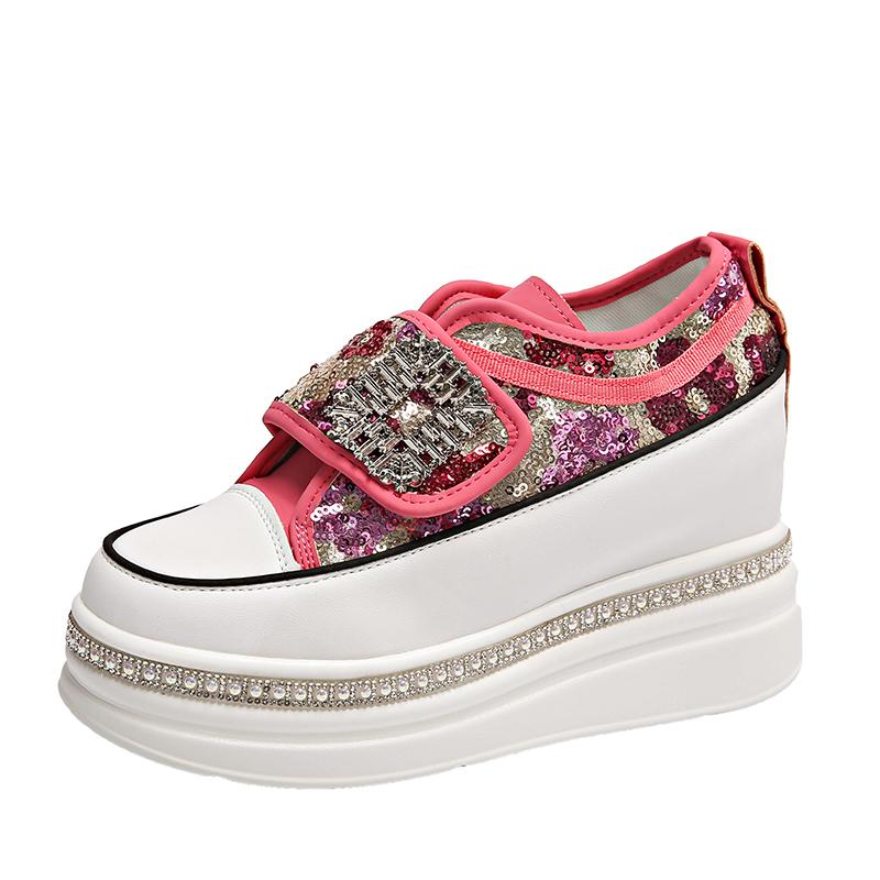 

Women 8CM Platform Casual Outdoor Shoes Rhinestone Shine Decoration Sneakers Lace Walking Sport Breathable Thick Bottom Shoes 34