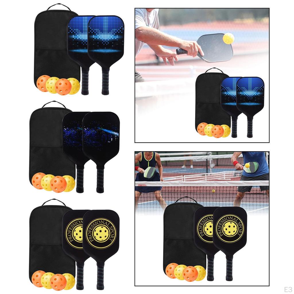 Raquette with Bag Fiberglass Surface 4 Balls Lightweight Nonslip Grip Pickleball Rackets for