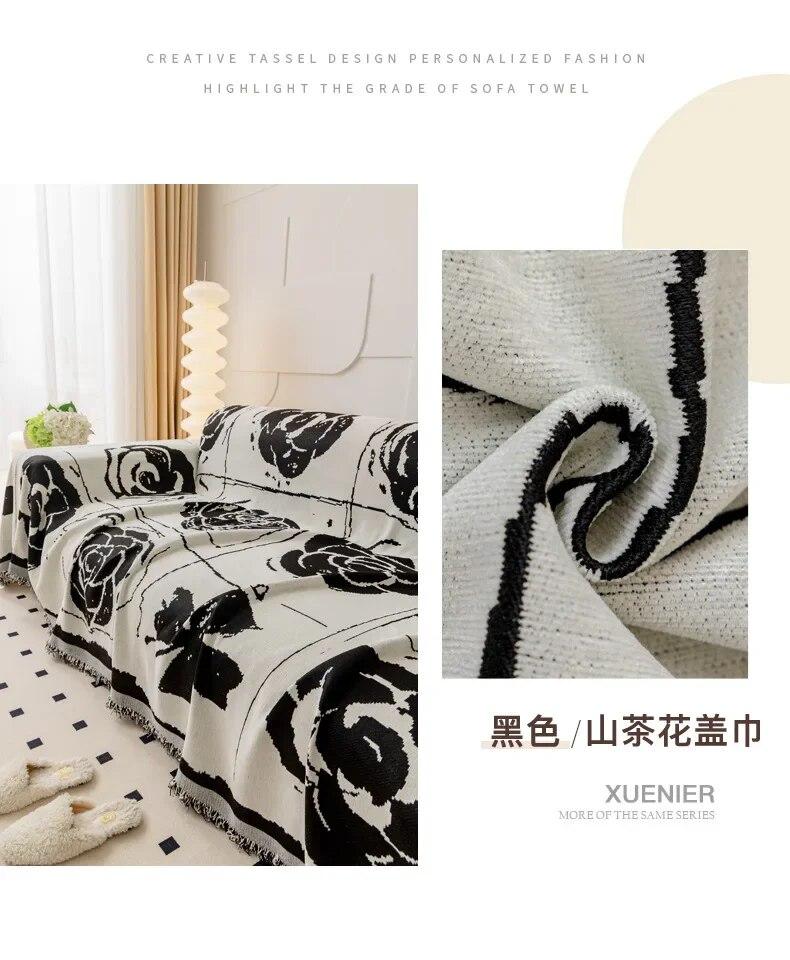Chenille Tassel Sofa Cover Dust-proof Non Slip Jacquard Sofa Towel Comfortable Seat Cushion Multifunctional Blanket