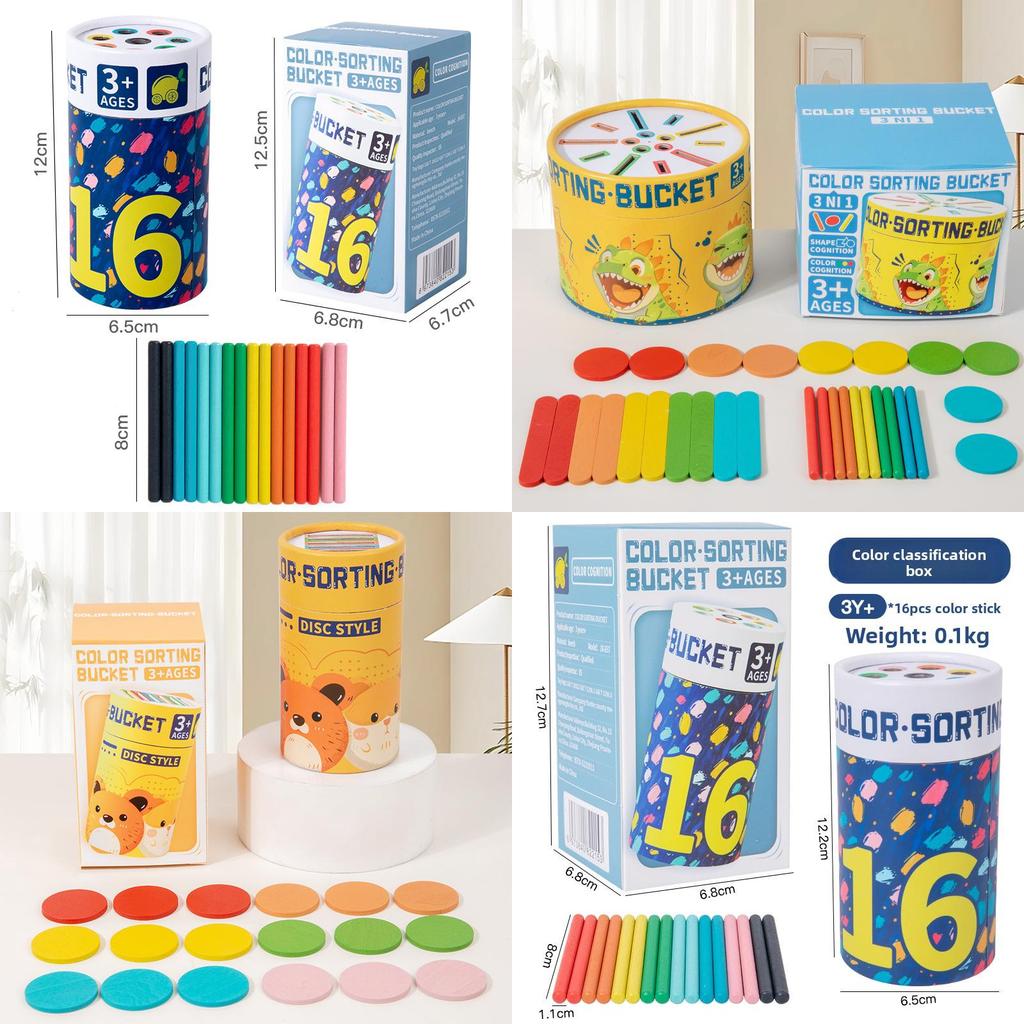 Wooden Color Sorting Bucket For Toddlers Early Education Toy For Color Recognition And Cognitive Development