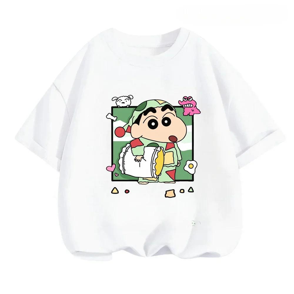 

MINISO Summer Crayon Shinchan Tshirt Women men Fashion Casual ShortSleeve Tshirt Adult Clothing Oversized Harajuku Shirt Top S