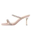 2025 summer new rhinestone one-word strap high heel half-drag women's sandals high heels thin heel transparent casual slippers