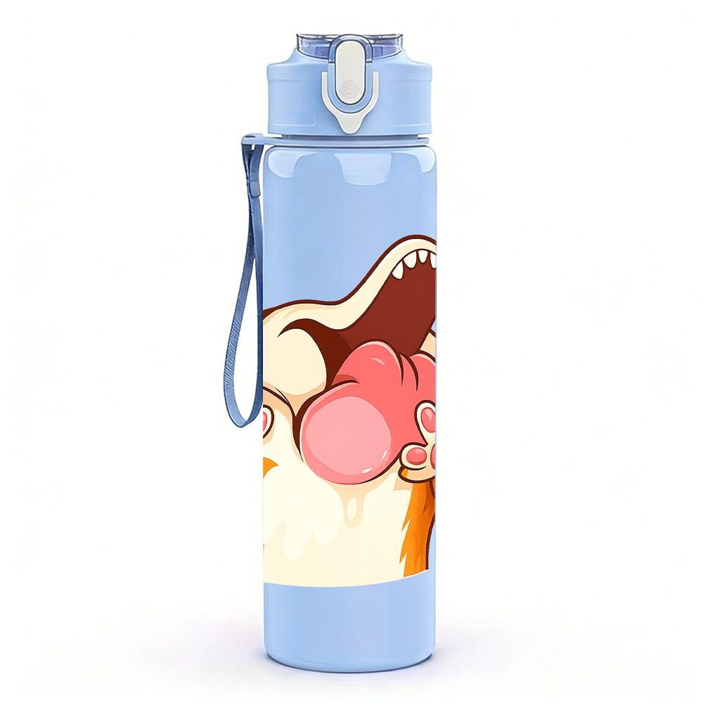 1PC Tongue Out Cow Illustration 750ml Color Plastic Sports Water Bottle Leakproof Flip Straw Lid Suitable for Sports Office Home Use