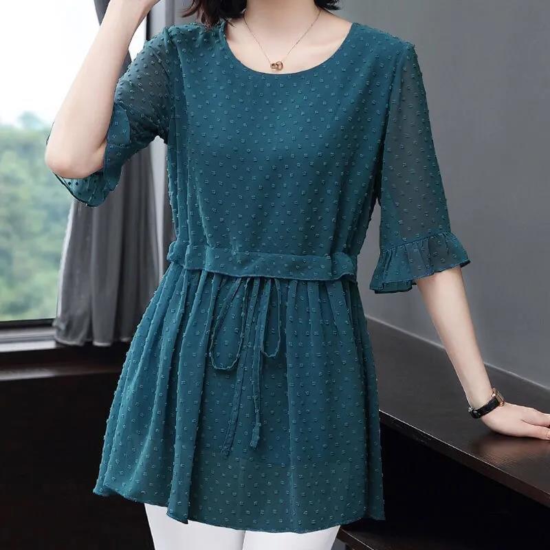 Summer Women's Plus Size Loose Tunic Chiffon Shirt Sleeve Top Blouse