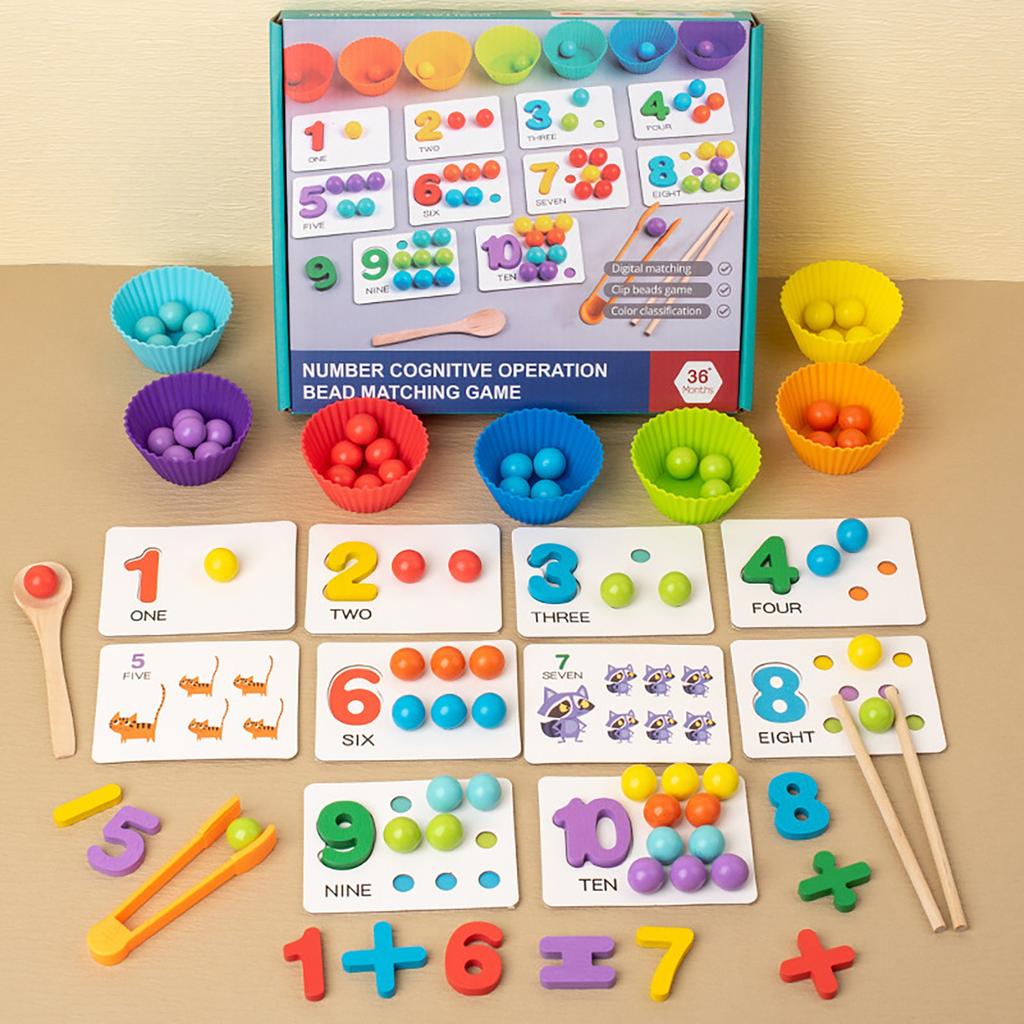 Maths Teaching Aids Baby Numbers Matching Puzzle Puzzle Intelligence Clip Beads Children's Fine Motor Toys