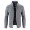 Mens Stand Collar Fleece Lined Solid Loose Knit Zip Up Long Sleeve Sweater Cardigan Coat