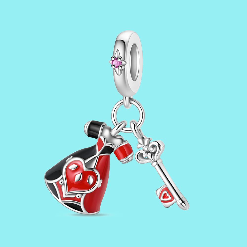 Pendant Charm Bead Copper Red Queen Magic Key Beads Fit Original Bracelet For Jewelry Making Valentine'S Day Gift