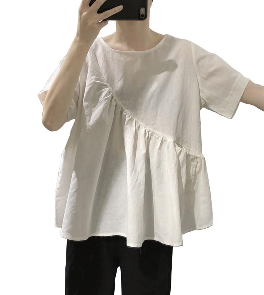 chiffon short simple [TASOGARA] T-shirt, adult, blouse, women's, sleeve, figure-covering top, autumn, summer, stylish, shirt, neat, (JP, alphabet, XL,