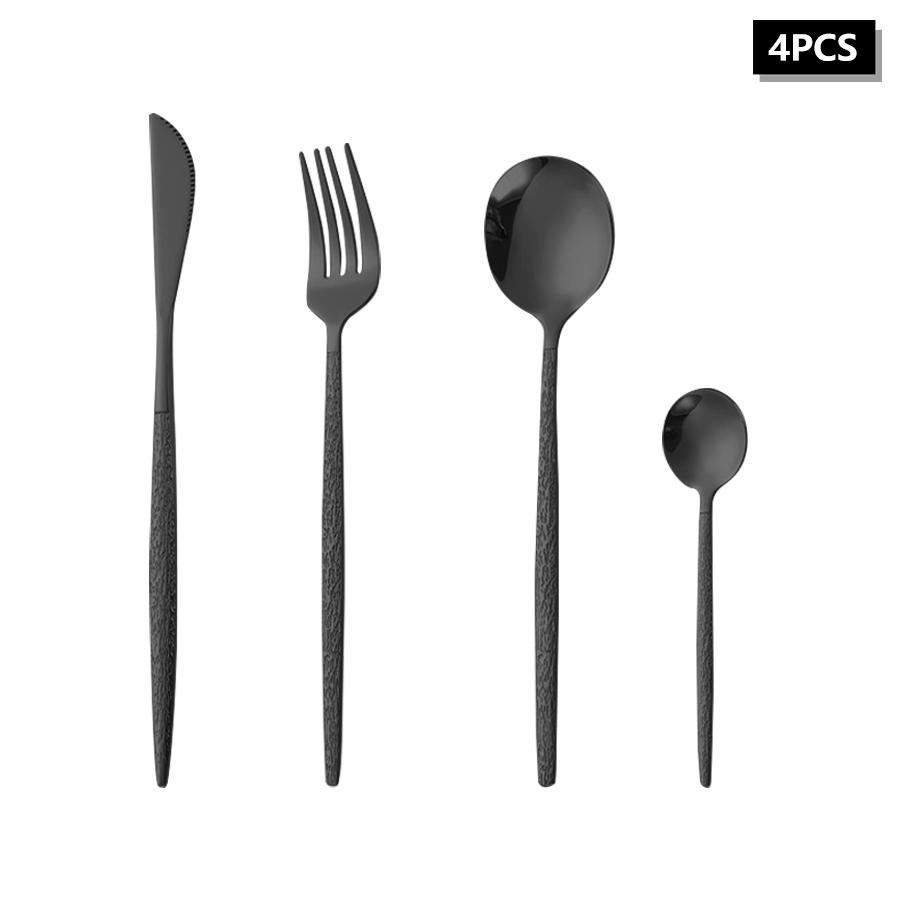 4/6/16/24pcs Stainless Steel Black Cutlery Set Crack Handle Portuguese Style Cutlery Set Suitable for Family Hotel Restaurant