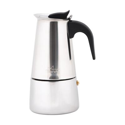 Any Morning Stainless Steel Moka Pot, 200 Ml, Induction Base, 4-Cup, Safety Valve, Durable and Safe