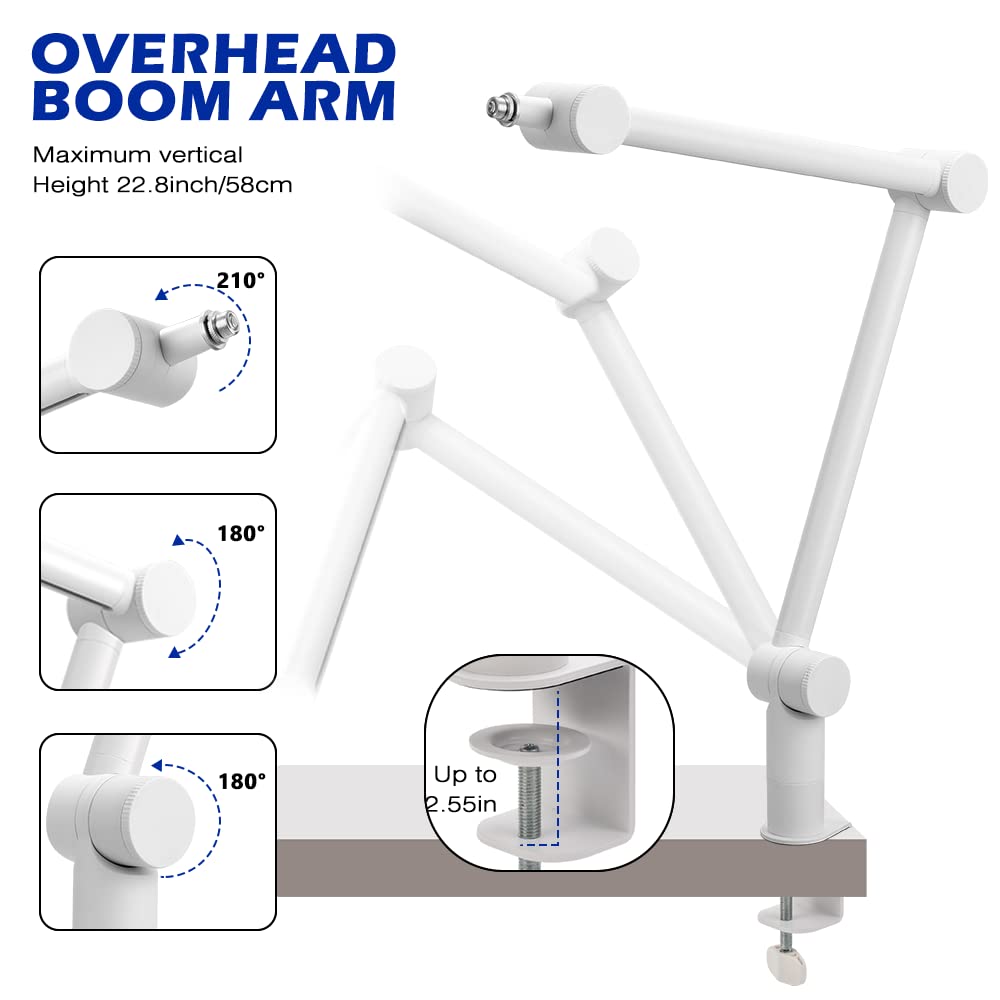 BOMGE Boom Arm Microphone Stand Adjustable Suspension Boom Scissor Arm Stand with Cable Management Channel and Desk Clamp for Home and Recording -