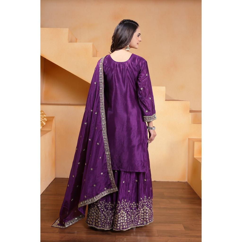 Presenting  New Designer Embroidered Chinon Sharara Suit With Sequence Embroidered Work