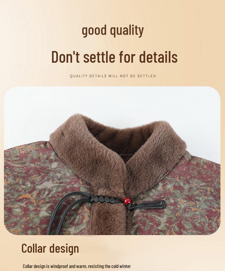 Winter Cotton Jacket with Fur Lining for Middle-aged and Elderly Women - Chinese National Style