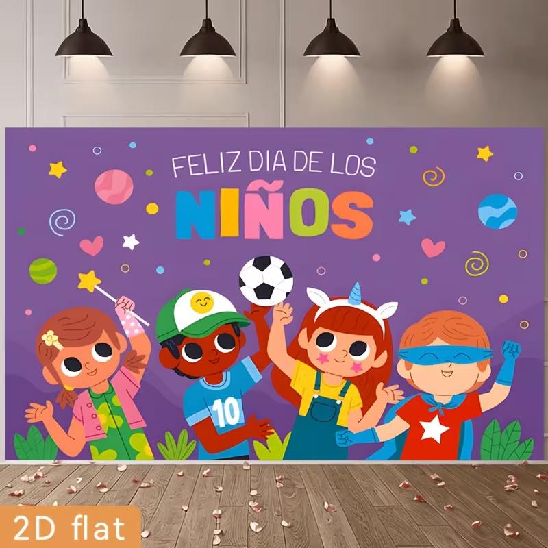 2D Feliz Dia De Los Ninos Backdrop, Happy Children s Day Cartoon Kids Photography Background Banner 47.2x31.5inch/120*80cm