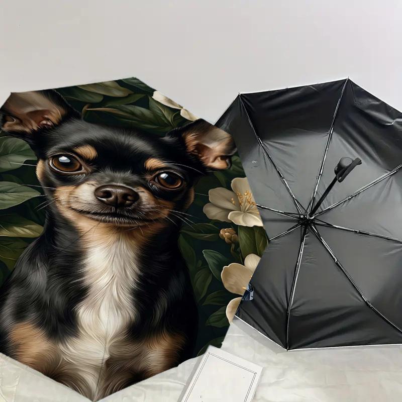 1PC Chihuahua Flowers Umbrella-8-Rib Reinforced, Automatic Open, Lightweight & Durable, Fashion Accessory for Outdoor, H0402