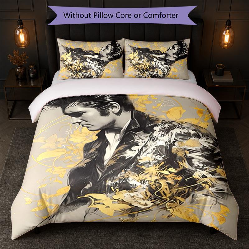 Set Copripiumino Elvis Presley 3 Pezzi 1 Copripiumino e 2 Federe Biancheria da Letto Morbida per Camera da Letto Domestica