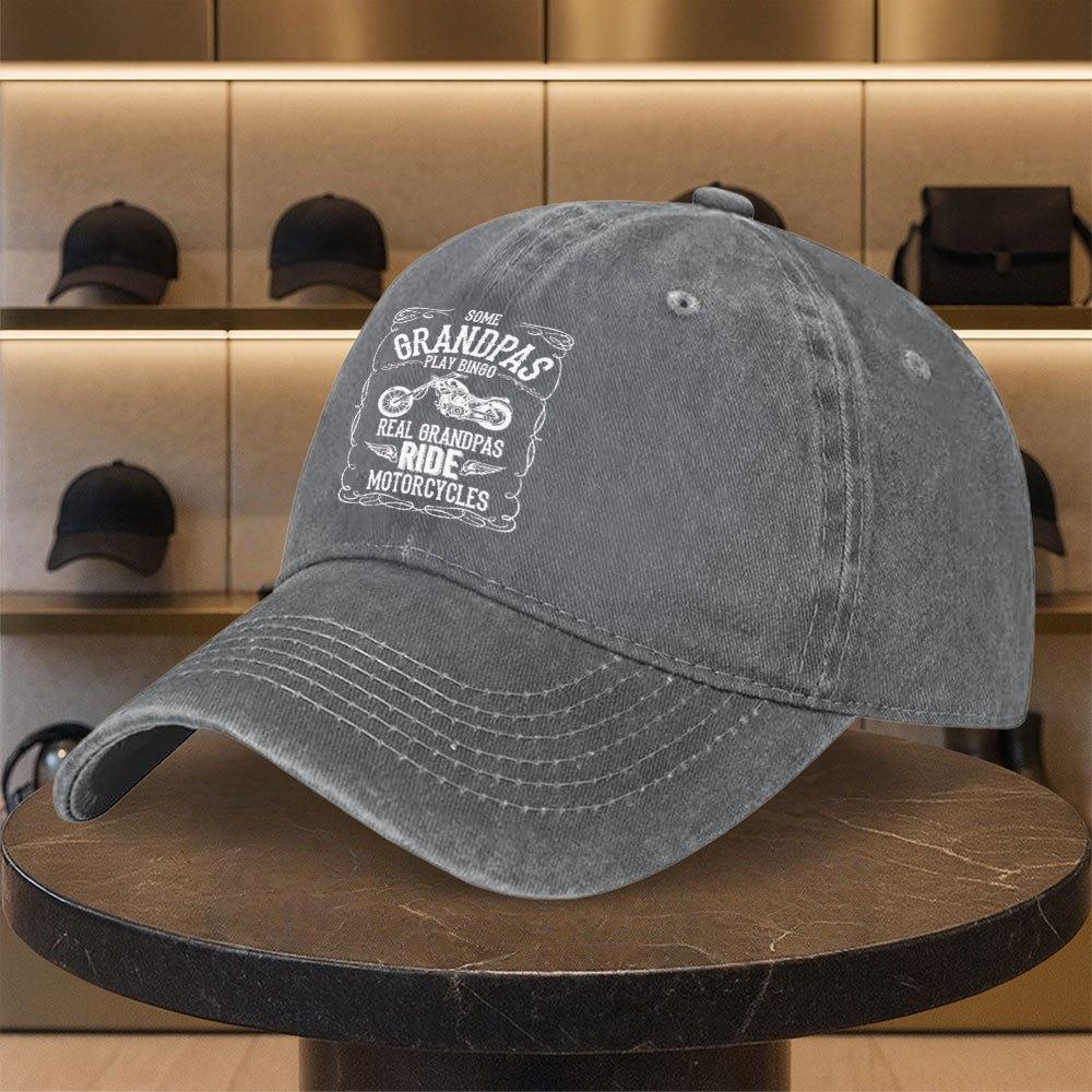 Unisexs Washed Baseball Cap with Grandpa Riding Motorcycle Print  Adjustable Multicolor Daily Wear  Gift