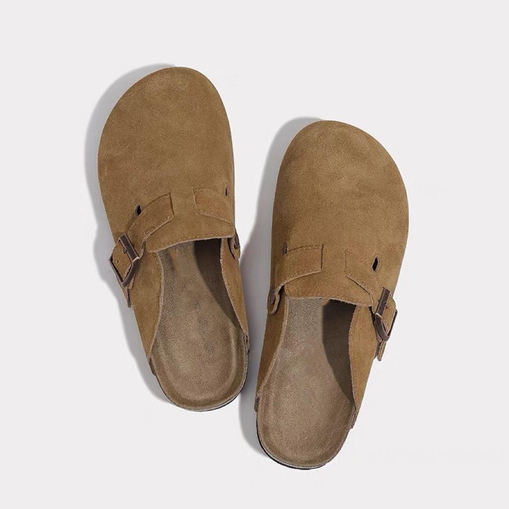 

2025 new large size Korean version round head thick sole half drag women s retro Boken shoes one pedal bag head slippers women 35