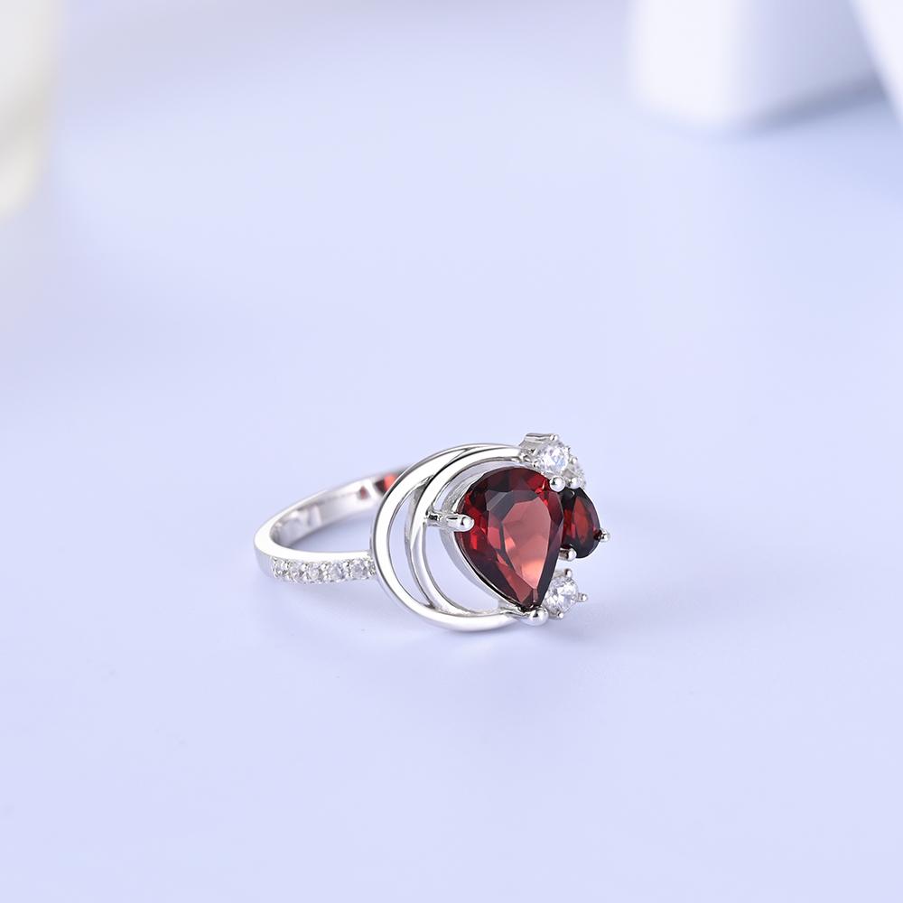 Klassisches romantisches S925 Silber Ring-Ohrringe-Set für Frauen und Ehefrau, natürlicher Granat, edler Schmuck, Verlobung, Jahrestag, romantisches Geschenk