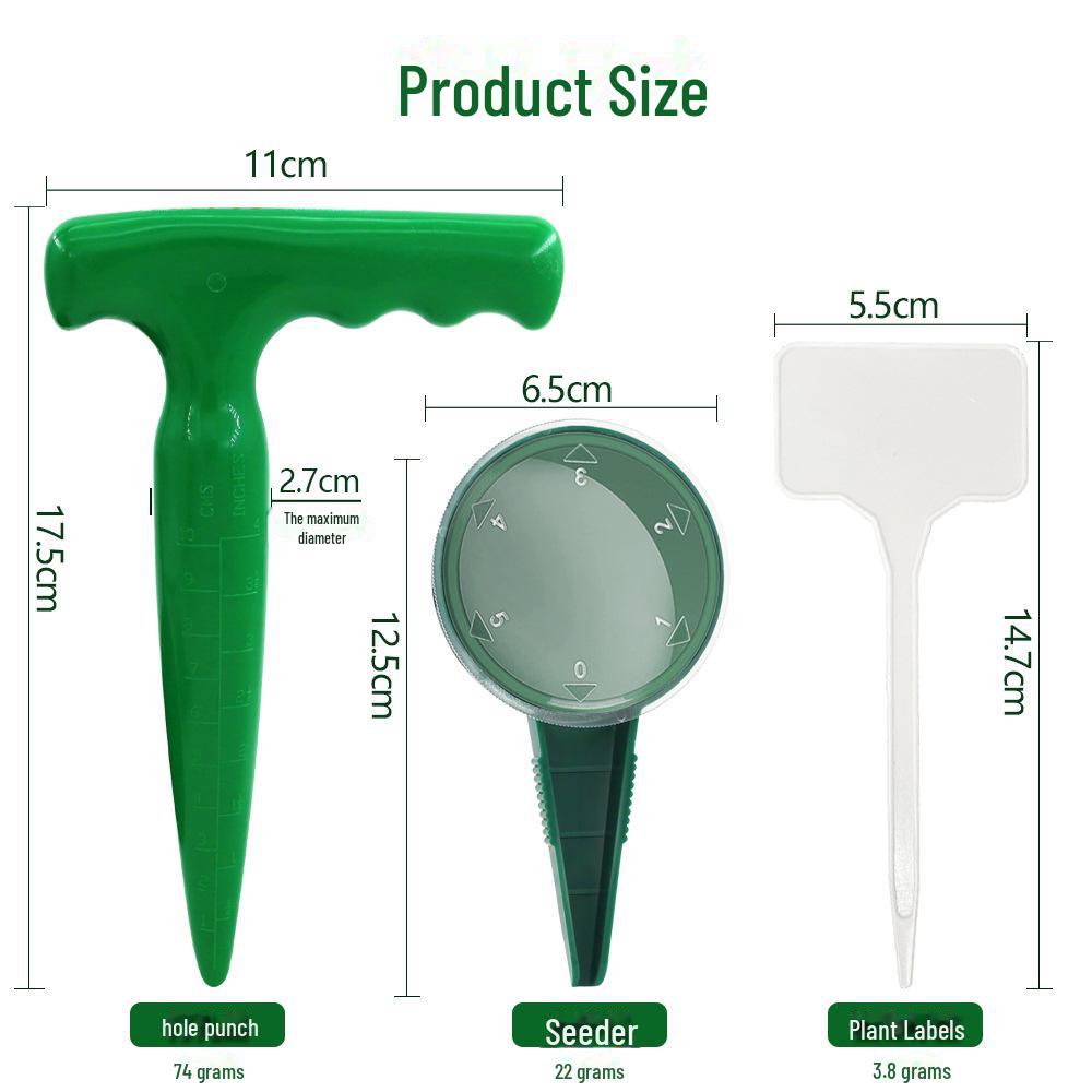 Green Seeder 5-Speed Adjustable Gardening Tool Set: Plastic Seedling Hole Puncher