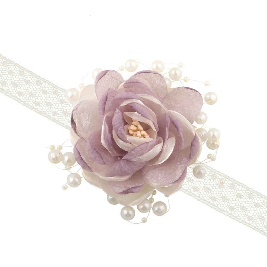 Organza Pearls Wrist Flower Decoration Wrist Corsage Lace Ribbon Wristband Jewelry For Bridal Shower Wedding Ceremony
