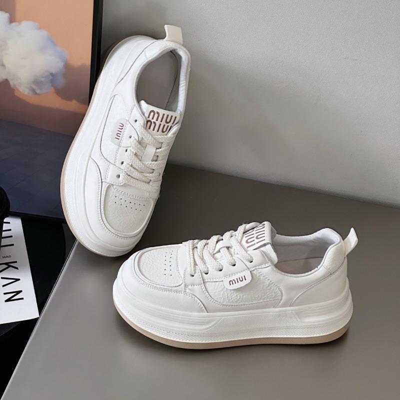 Thick-soled heightening leather little white shoes versatile women's sports and leisure shoes spring new round head board shoes