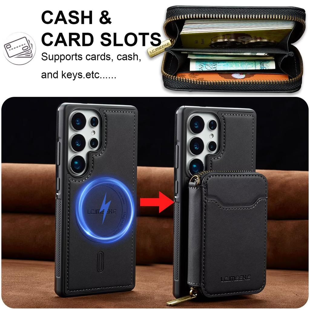 Leather Magsafe Detachable Phone Case for Samsung Galaxy S26 S25 Edge S24 Ultra S23 S22 Plus S21 S20 FE A17 A37 A57 Wallet Cover