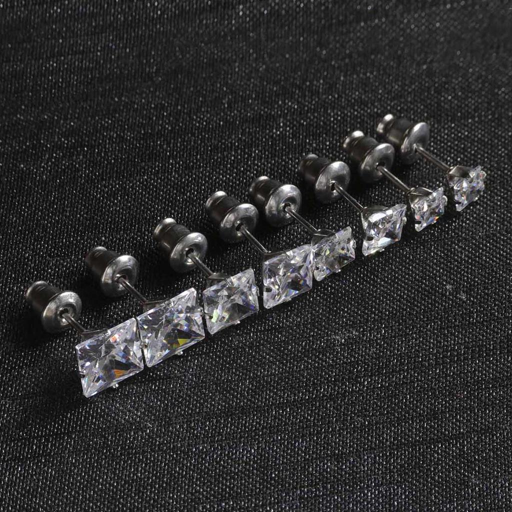 2 Stylish Stainless Steel 4 Claw Square Cubic Zirconia Stud Earrings For Men And Women 4/5/6/7mm Zircon Stud Earrings