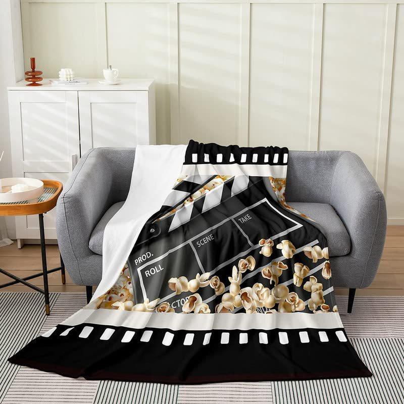 Movie Night Popcorn Printed Blanket for Sofa Bed Travel Camping Living Room Office Conditioning Blanket for All Seasons Gifts