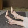 Mode Frühling Sommer 2025 Neue Lederschnalle High Heels Spitzschuh Pfennigabsatz Geschlossene Zehen Einzelne Schuhe Damen Sandalen