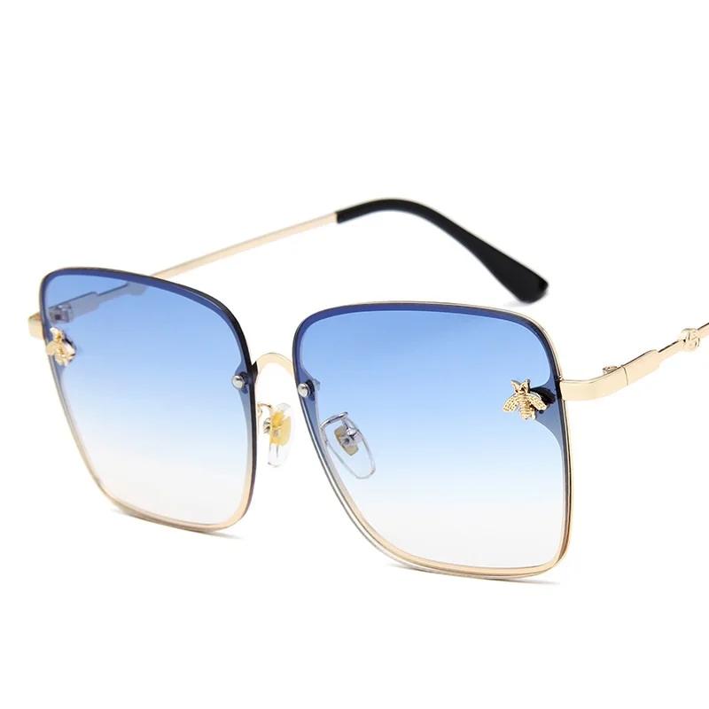 New Fashion Oversized Rimless Square Bee Sunglasses UV400 Protection for Women Men Gradient Lens