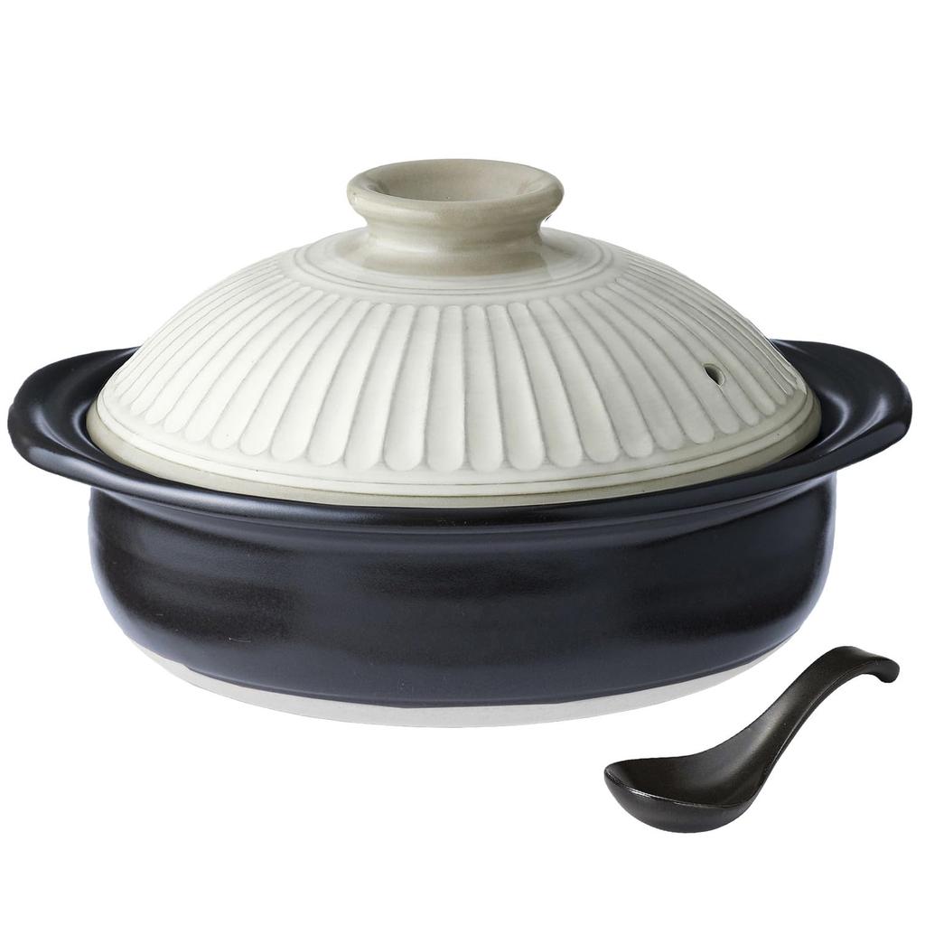 Banko Ware Chrysanthemum Design Earthenware Pot, No. 6, Black Renge Set, Single-Serving, White Powder-Glazed, Direct-Heat Safe, Made In Japan, 19516