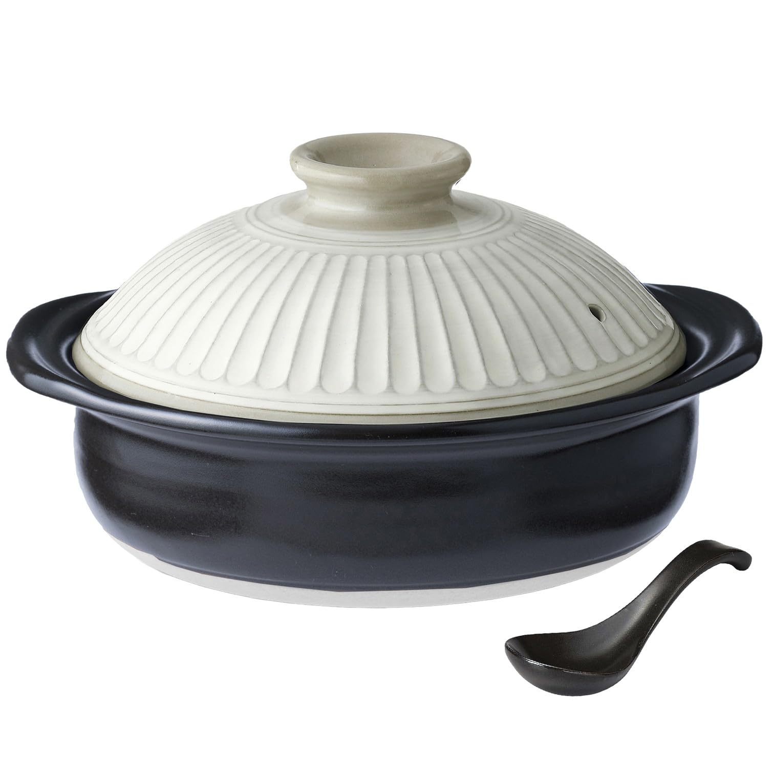 

Banko Ware Chrysanthemum Design Earthenware Pot, No. 6, Black Renge Set, Single-Serving, White Powder-Glazed, Direct-Heat Safe, Made in Japan, 19516