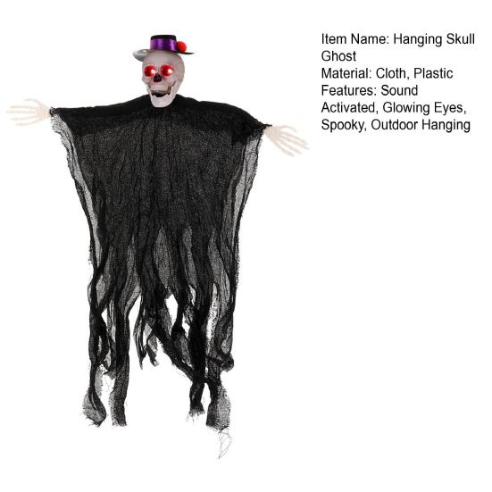 Outdoor Hanging Skull Ghost Halloween Decoration Sound Activated Flying Grim Reaper Skeleton with Light-Up Eyes for Front Yard Patio Lawn Garden Porch