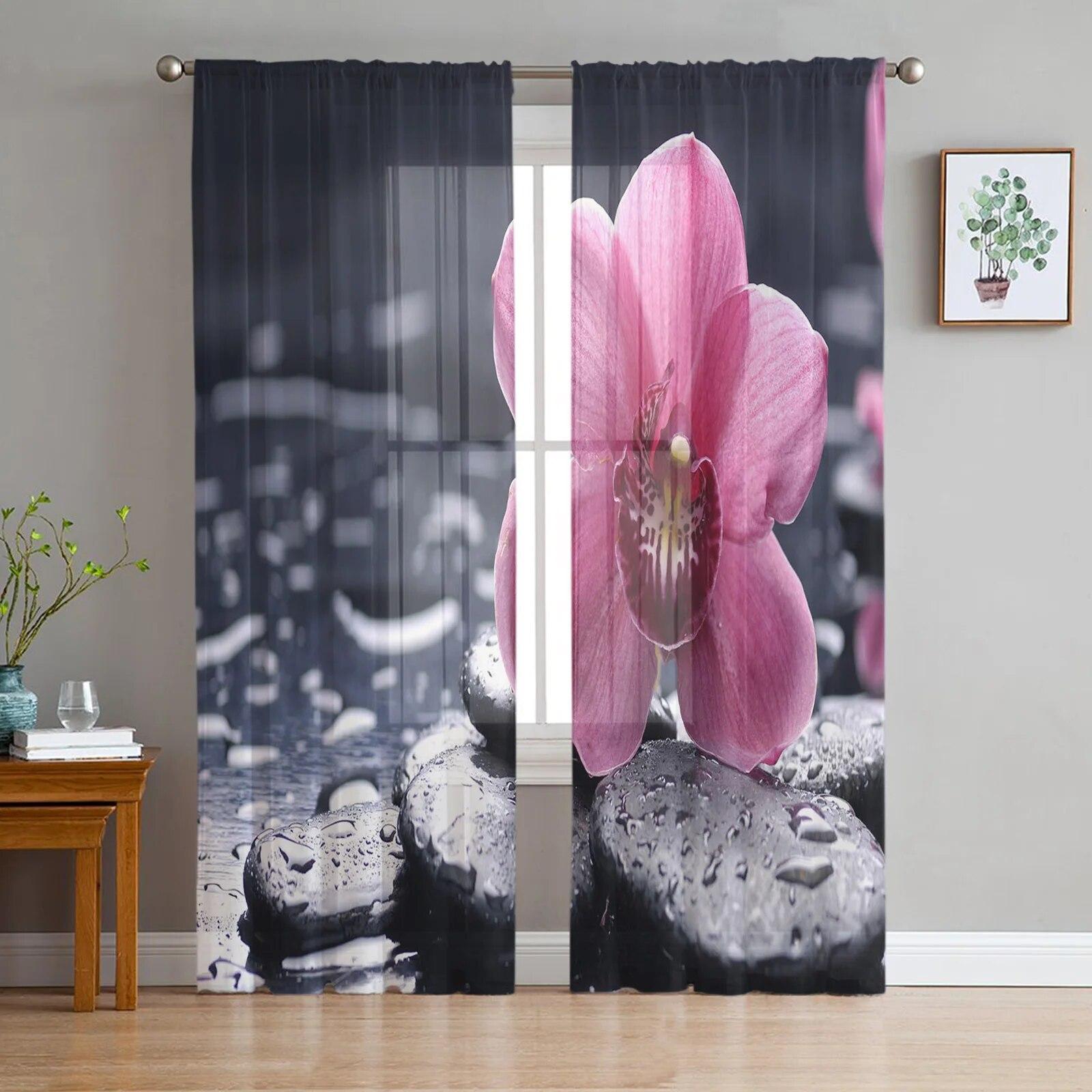 

Камінь Лотос Відображення прозорі штори для вітальні спальні домашнього декору шифон вуаль різдвяні штори 135W x 274H(cm)