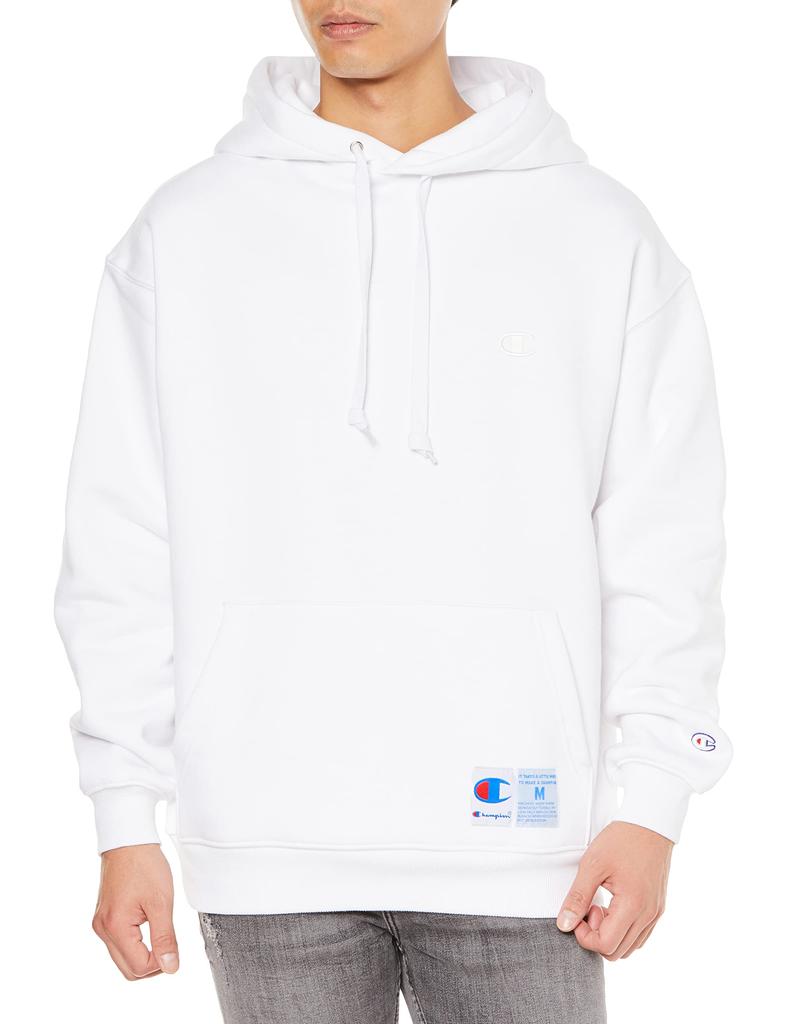 Champion Long Sleeve Fleece Hoodie with a Logo and Jock Oversized Corn Action Size Men's One-Point Tag, Hood, Style, White, XL, C3-W127
