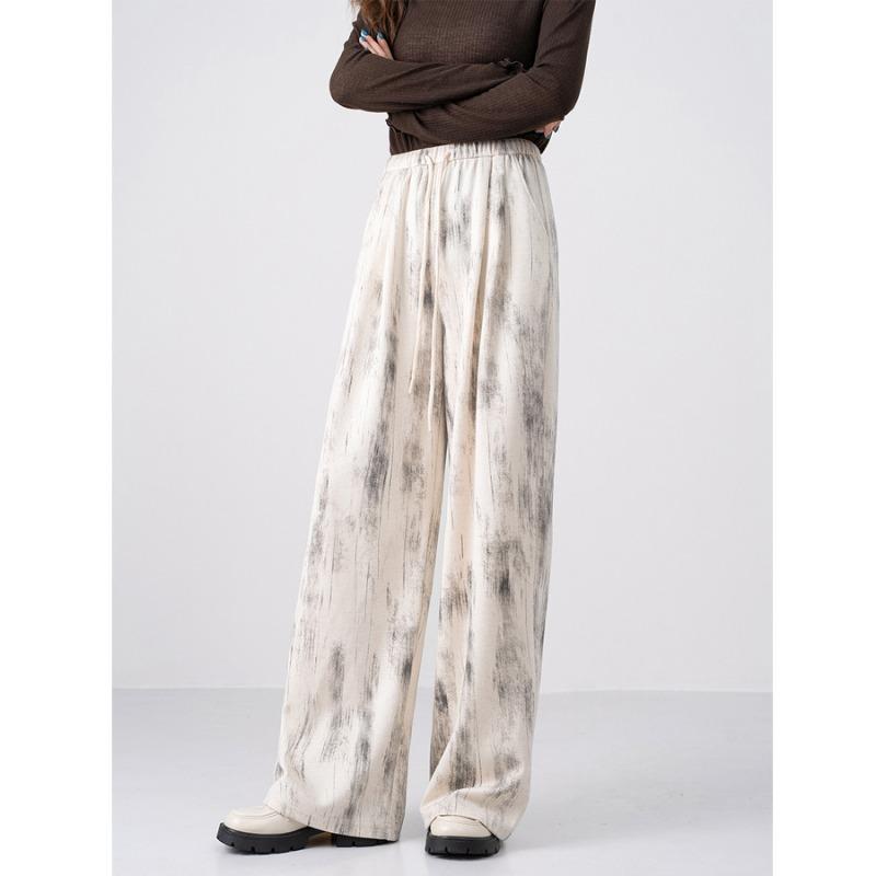 Autumn and Winter Antelope Cashmere Printed Loose Wide-leg Pants Women's New Straight Tie-dye Casual Sports Floor-mopping Trousers