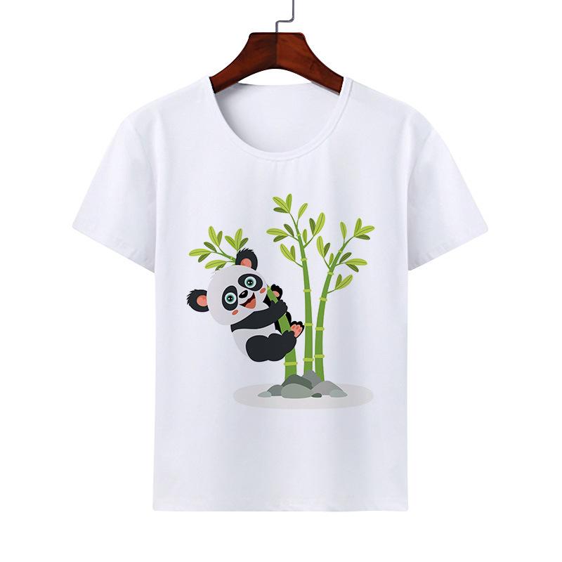 Cute Giant Panda Cartoon Tshirt for Boy Girl Summer round Neck Modal Cat Short Sleeve ParentChild Top Kids Clothing