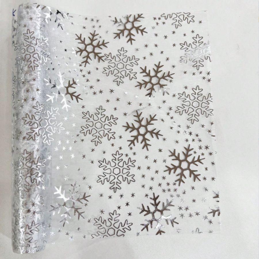 28*275cm Snowflake Jõululauajooks, Sädelev Sädelev Kuldne/Hõbedane metallik söögilauakaunistus jõuludeks