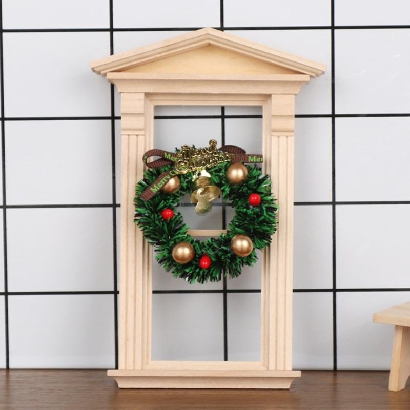 Świąteczna Scena Domki dla Lalek Akcesoria Miniaturowy Wieniec Dekoracje na Drzwi Prezent Świąteczny Rekwizyty do Zdjęć