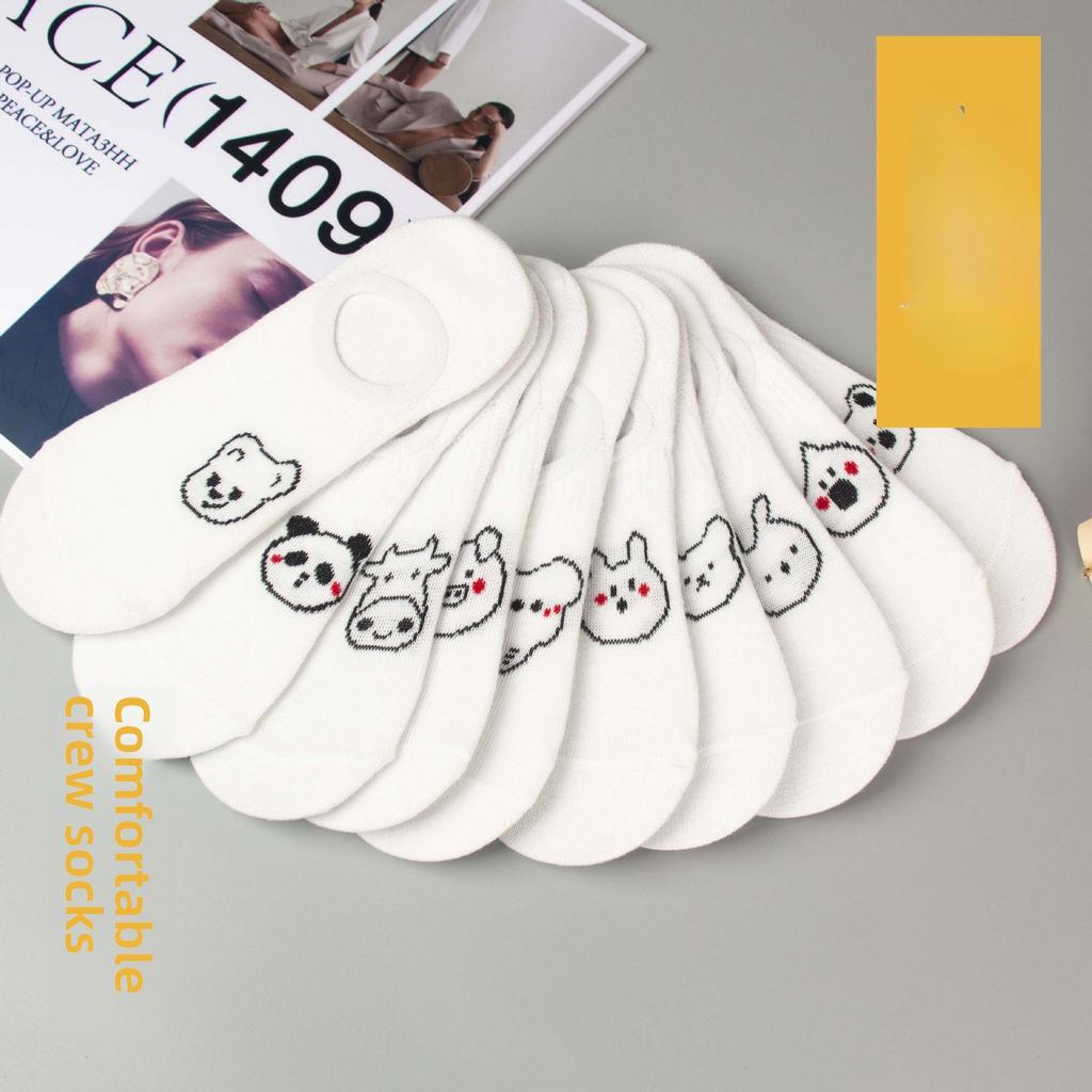 5 Pairs Summer Women's Socks Shallow Invisible Sweat Low Casual Boat Socks Breathable Simple Cute Animal Case Female Short Socks