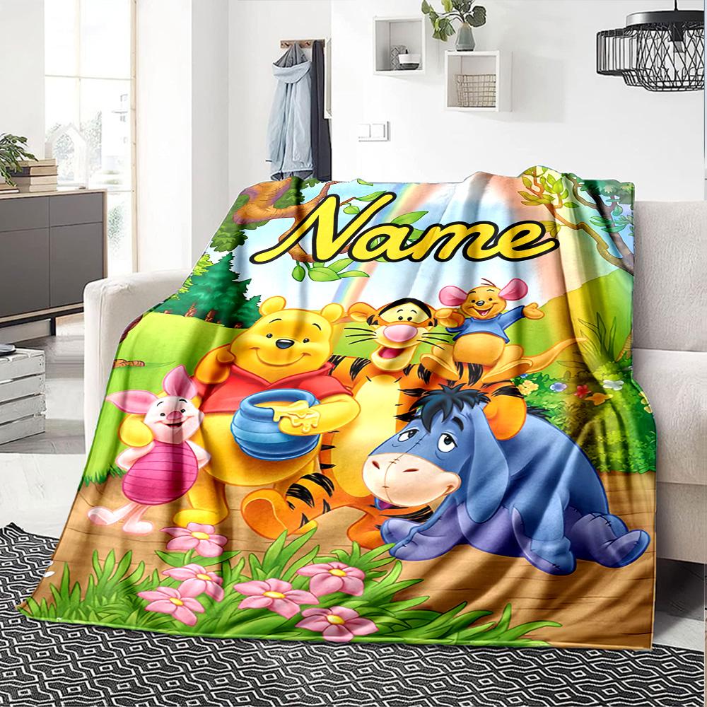 Custom Name Pooh Friends Adventure flannel Blanket for Super Soft Cute Comfort Blanket for Travel Bedding Couch Sofa Blanket