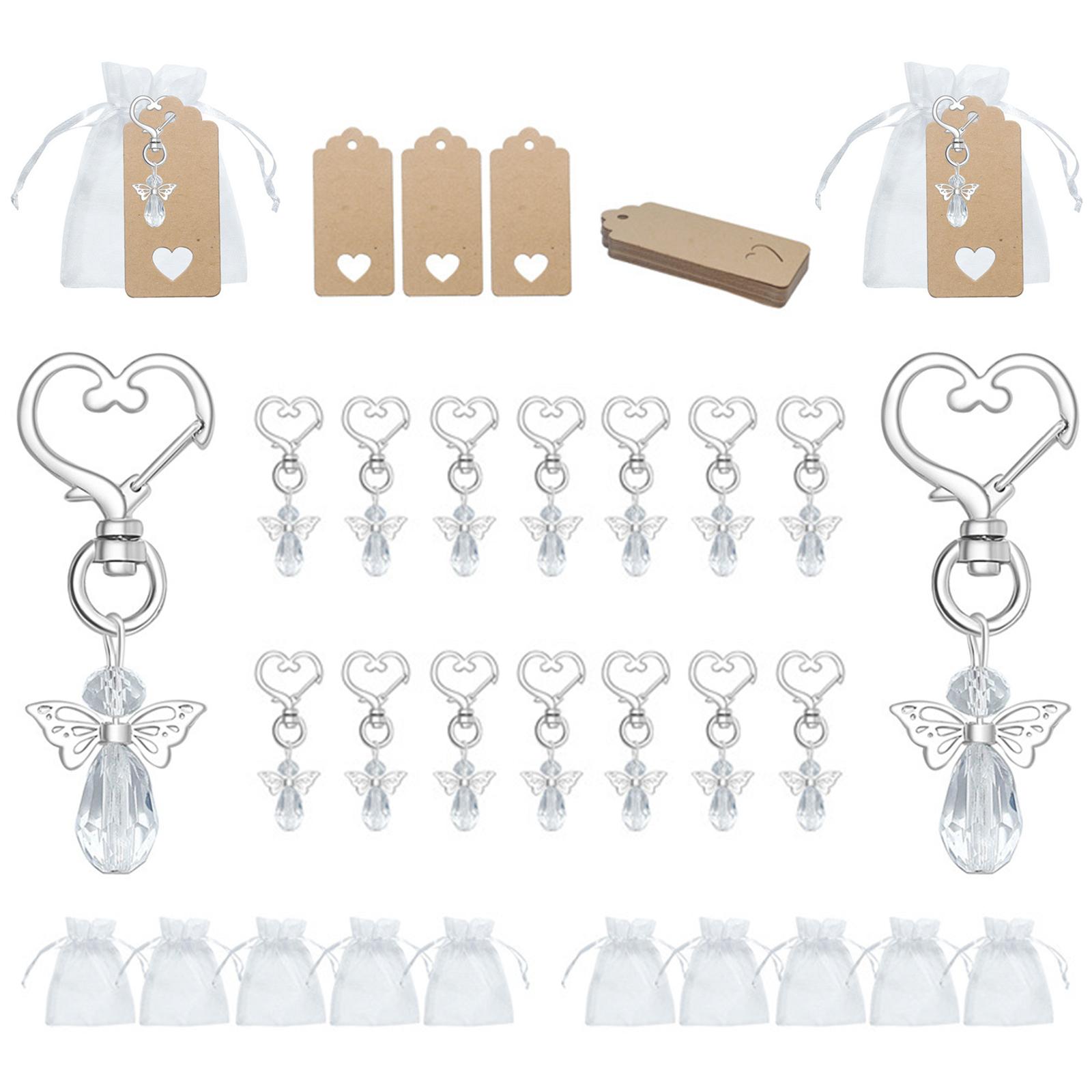 

30 Set Guardian Angel Pendant With Angel Keychains Organza Bags Kraft Paper Labels For Shower Party White