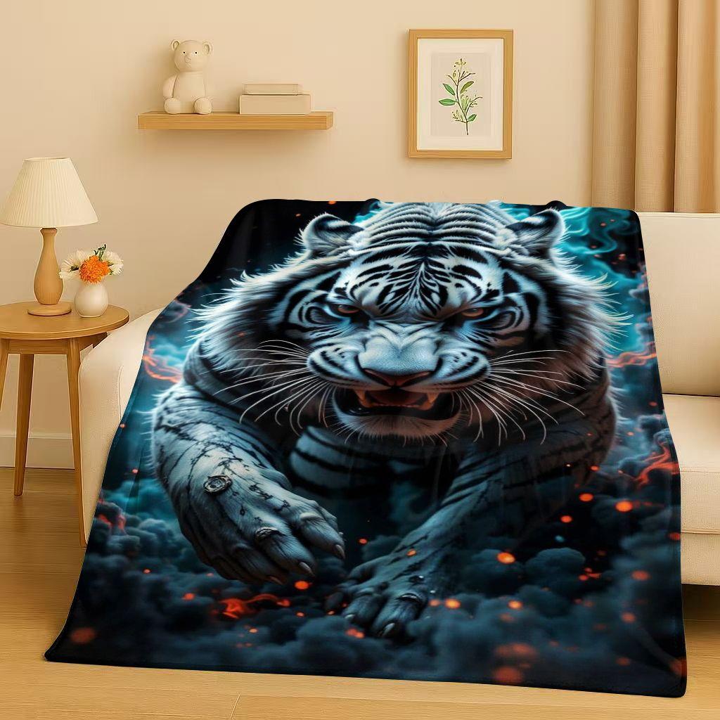26 Style Tiger Lion Beast Art Cartoon Flannel Blanket,Ultra Soft Warm Plush Throw for Home Bedroom Bed Sofa Cover Office Travel
