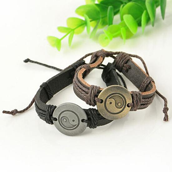 Unisex Eight Diagram Faux Leather Rope Weave Charm Infinity Multilayer Bracelet for Party