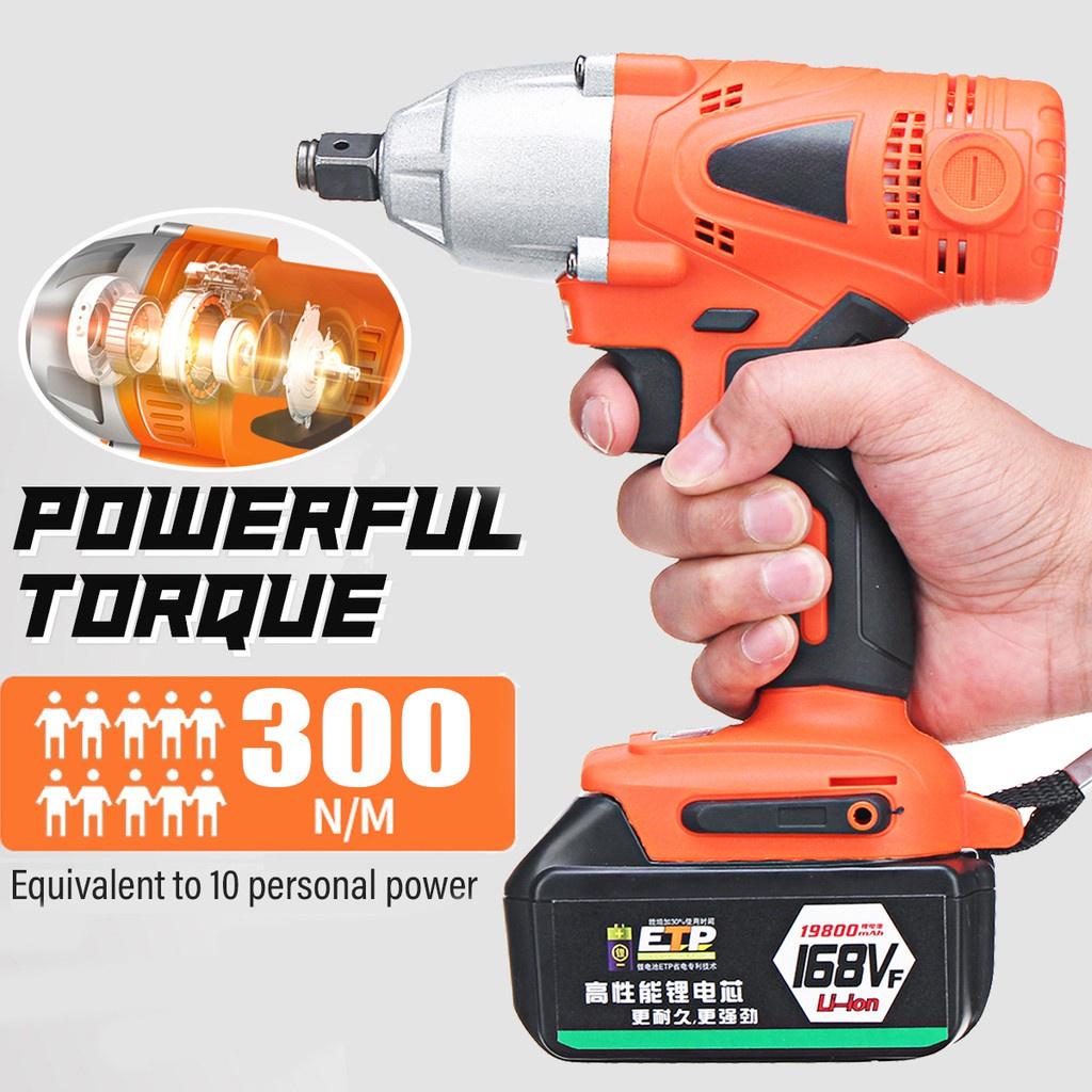 2 IN 1Cordless Multifunctional Electric Impact Wrench LED Powerful Tool High Torque Cordless Drill Orange 18x24x10.5cm