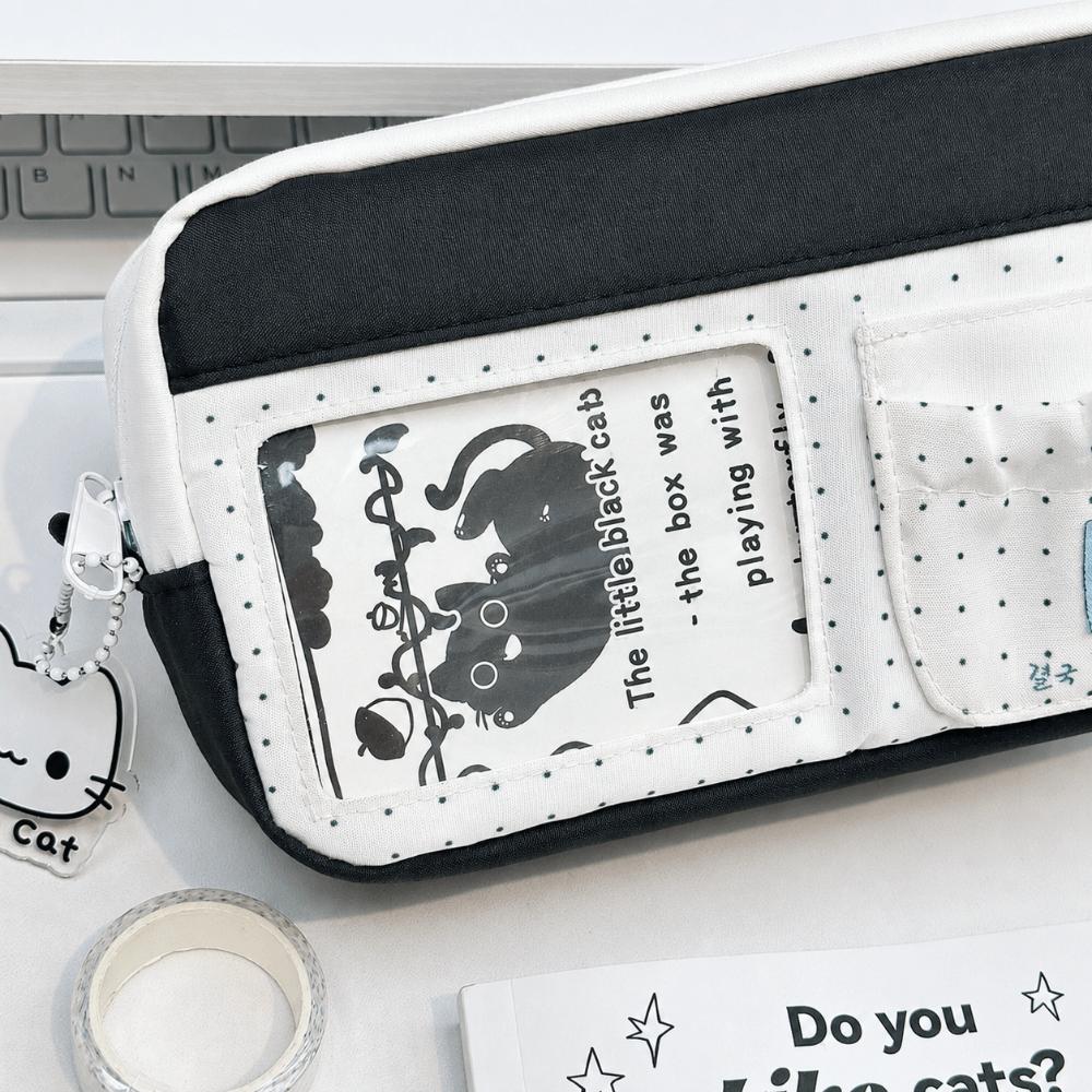 Black White Pen Bag Polka Dot Pencil Pouch Korean Pen Storage Organizer Gift