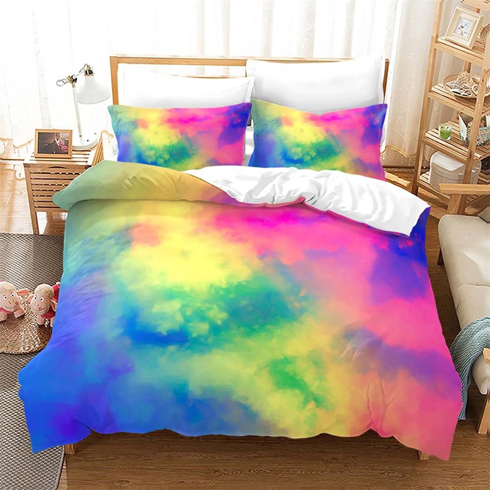 Rainbow Gradient Cloud Duvet Cover Collection Colorful Print Bedding Collection For Girls Women Bedroom Decorative Bedspread